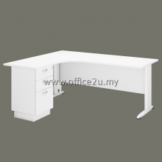 HL-3D H-SERIES COMPACT L-SHAPE METAL J-LEG TABLE WITH 2D1F FIXED PEDESTAL